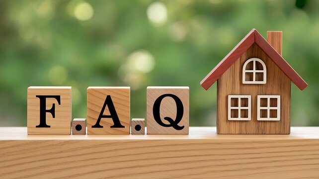 Real estate faq concept with house model and information blocks for property guidance