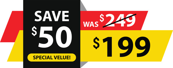 Naklejka premium Price banners before and after discount. Crossed out old price, discount labels and price tags with ribbons, banners. For icons, logos, signs, symbols, and special values. Vector illustration.