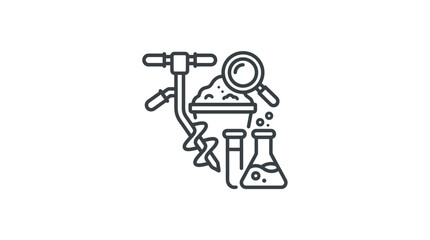 Fototapeta premium Soil analysis icon with auger, microscope, and test tubes.