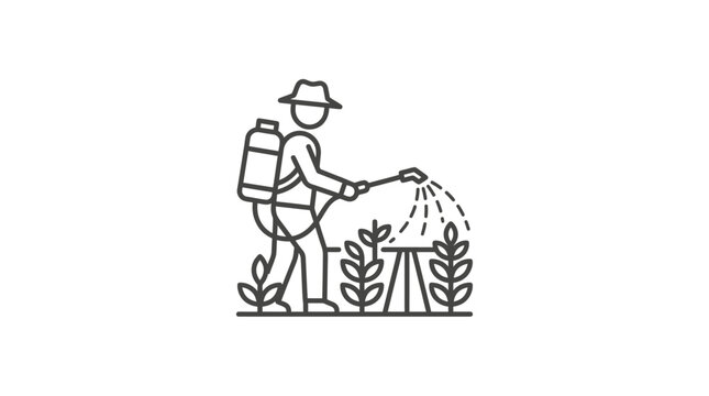 Farmer spraying crops with backpack sprayer equipment.