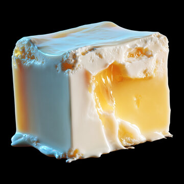 Milky ice jelly cube isolated on black background with clipping path, concept of dairy freshness and natural food quality