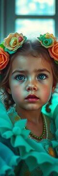 A cloud of innocence gazes forward, cerulean adornment and emerald mystery a striking contrast, the scene bursting with super-saturated hues, a generous lens capturing all, young cat,  wide angle lens
