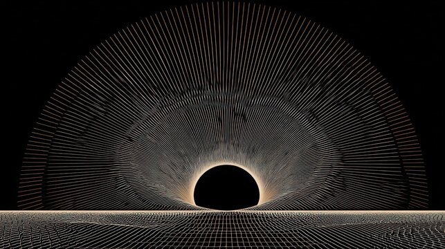 Radiating luminous lines create an abstract tunnel or portal effect against a dark background