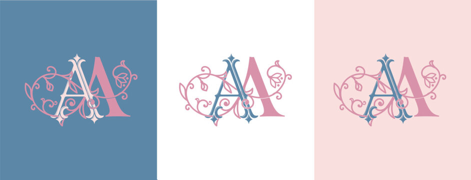 AA wedding crest monogram featuring intertwined decorative letters. Elegant logo design for weddings, invitations and event branding.