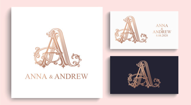 AA wedding crest monogram featuring intertwined decorative letters. Elegant logo design for weddings, invitations and event branding.