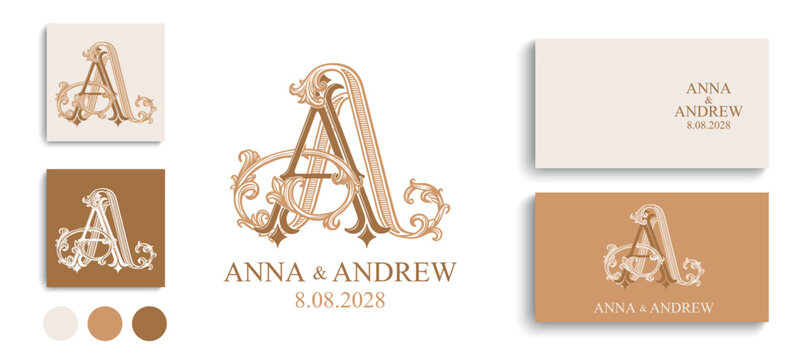 AA wedding crest monogram featuring intertwined decorative letters. Elegant logo design for weddings, invitations and event branding.