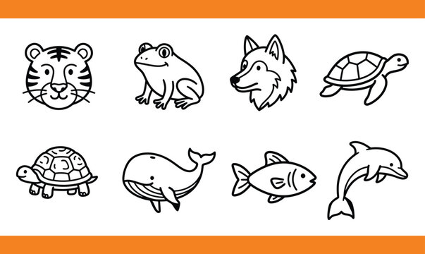 Silhouette of various animals including tiger frog wolf turtle fish and whale