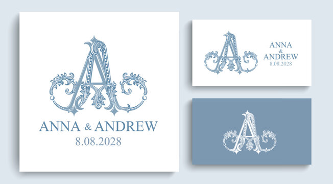 AA wedding monogram logo featuring elegant intertwined initials. Luxury design for invitations, stationery and romantic wedding branding.