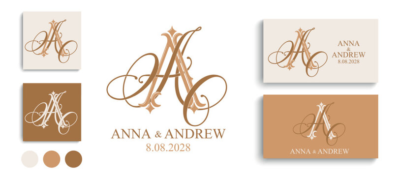 AA wedding monogram logo featuring elegant intertwined initials. Luxury design for invitations, stationery and romantic wedding branding.