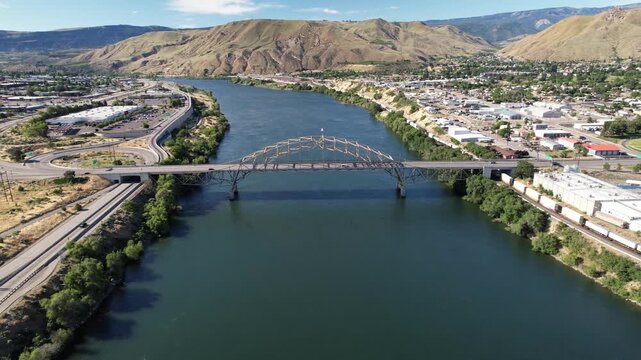 Senator George Sellar Bridge Over the Columbia River | Aerial Drone Footage | Wenatchee, Washington