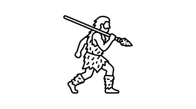 Prehistoric hunter running with spear in attacking pose.