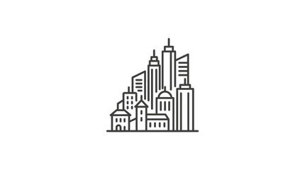 Fototapeta premium Minimalist city skyline architectural line art illustration.