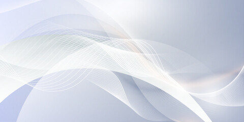 Fototapeta premium Abstract white flowing wave lines on light gray background for corporate presentation and business web banner design.