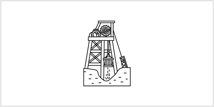 Black and White Line Art Mining Headframe