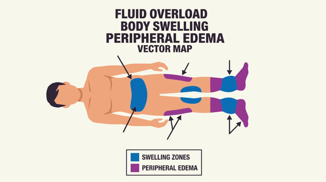 Fluid Overload Body Swelling Peripheral Edema Vector Map