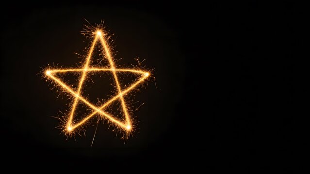 Glowing Star Sparkler Traced On Black Night Banner Background