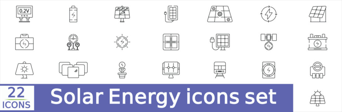Solar Energy icons set. Solar Energy icons Editable line icons. Vector illustration