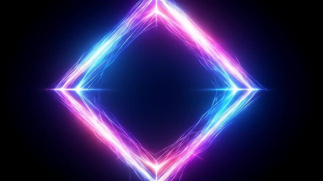 A vibrant diamond shape glows with electric, neon-like streaks against a dark background