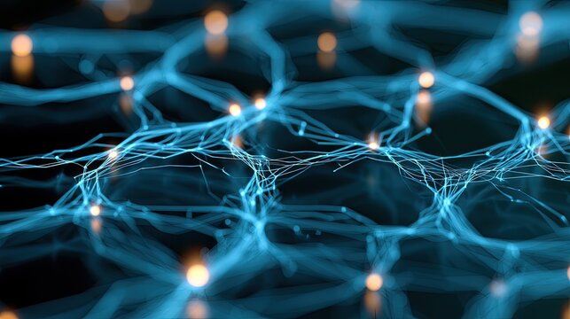 Abstract glowing blue network of interconnected nodes and lines