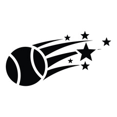 Black silhouette of comet with stars and tail in space  astronomy symbol icon © Nur