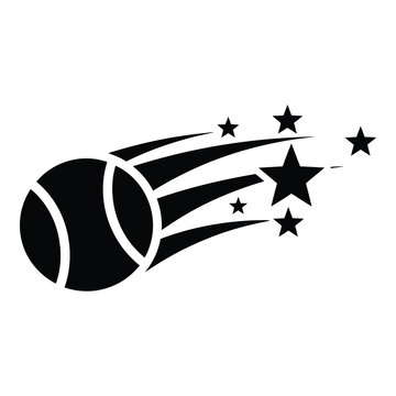 Black silhouette of comet with stars and tail in space  astronomy symbol icon