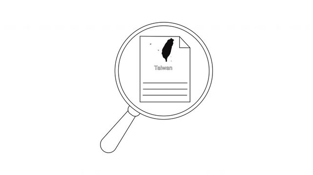 Magnifying Glass Over Document with Feather Pen Icon Line Art Animation.