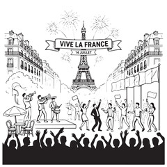 Obraz premium France Bastille Day July 14 Paris Street Celebration Bold Silhouette Line Art Vector Illustration