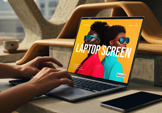 Mockup Of Customized Laptop Screen On Desk