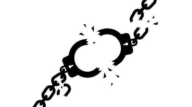 Breaking free, shackles, handcuffs, broken chain, freedom vector icon isolated on White Background