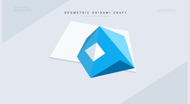 Geometric origami paper folding animation: abstract blue 3 d shape motion animation