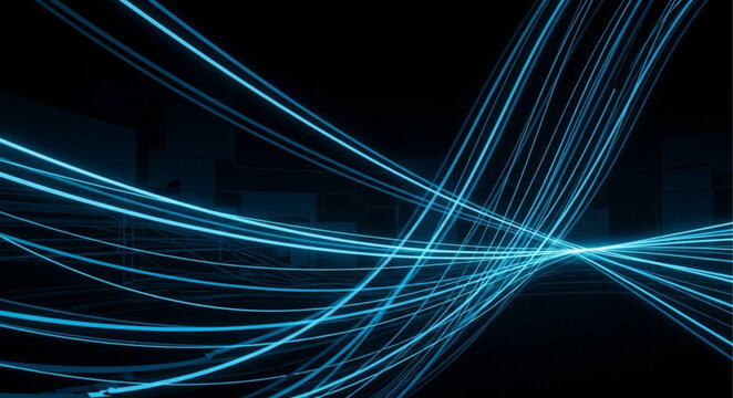 Abstract Blue Light Trails on Black Background.