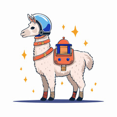 Naklejka premium Astronaut Llama in Space