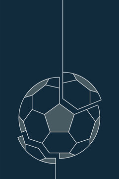Abstract outline of soccer ball on dark blue vertical background graphic illustration have blank space.