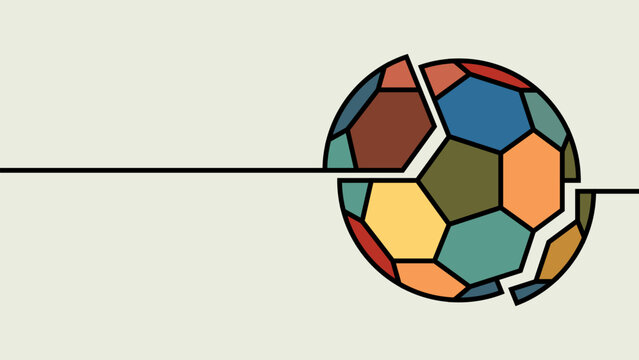 Abstract minimalist colorful soccer ball on gray background have blank space.