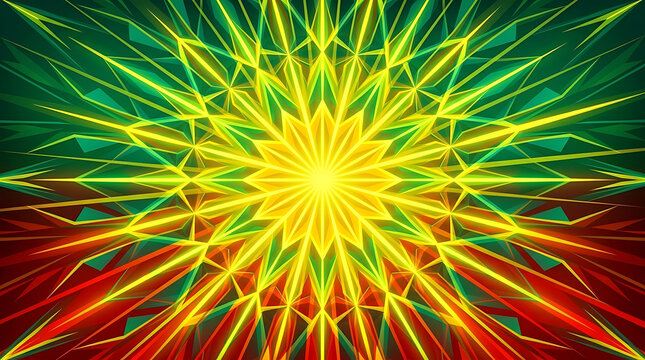 Geometric sunburst background pattern in Rasta colors