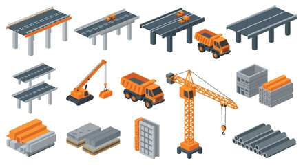 Isometric Construction Elements On White Background building © SERINA AKTHER
