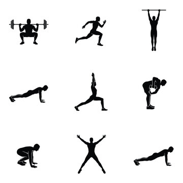 Exercise workout fitness sport icon set.