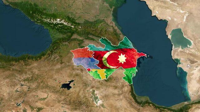 Animated map overlay displaying the flags of Azerbaijan and Armenia within their geographical borders