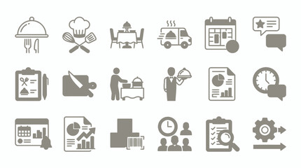 Fototapeta premium Hospitality and restaurant management service icons set for food catering and professional planning.