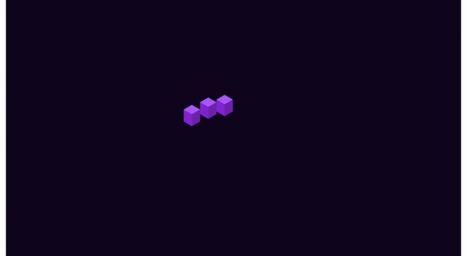 Minimalist loading animation with purple isometric cubes on dark animation background