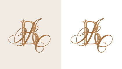 Obraz premium AB BA wedding monogram logo featuring elegant intertwined initials. Luxury design for invitations, stationery and romantic wedding branding.