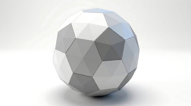 Minimalist geometric 3D rendered low poly polygon faceted soccer ball emblem with sharp directional studio ambient lighting shadowing