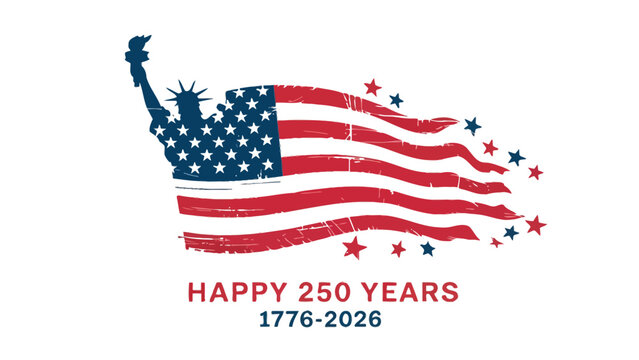 American flag with statue of liberty and happy 250 years text