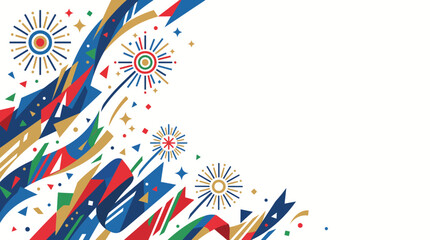 Obraz premium Abstract dynamic celebration background with colorful flowing ribbons fireworks and confetti for national festivals