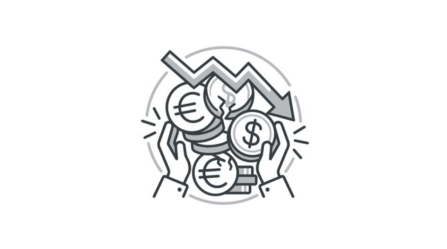 Financial loss concept with hands catching falling currency coins.