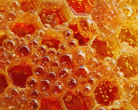 Honeycomb cells filled with glistening honey close-up