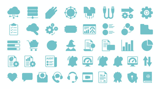 Set of telecommunication and network infrastructure icons for business connectivity solutions.