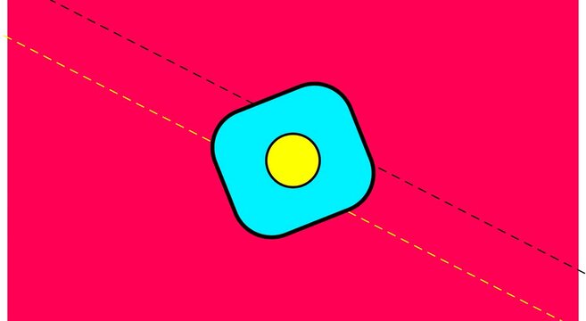 Rotating cyan square with yellow circle on vibrant pink animation background