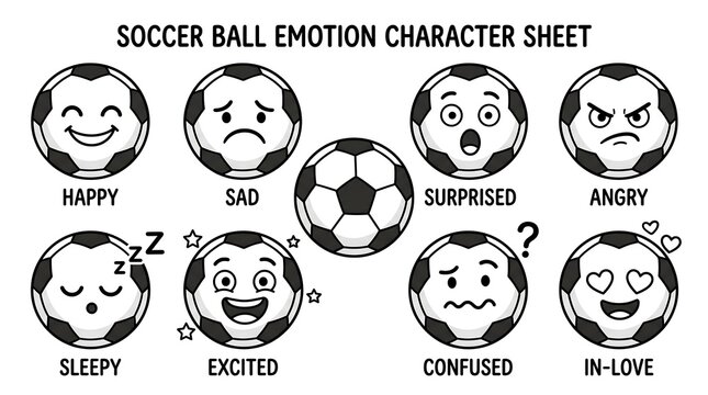 Fun character design sheets collection layout showing multiple emoji expression icons templates of a cartoon