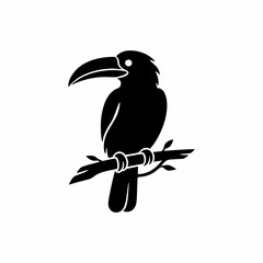 Fototapeta premium Minimalist Toucan Bird Silhouette Sitting on a Branch Isolated on White Background